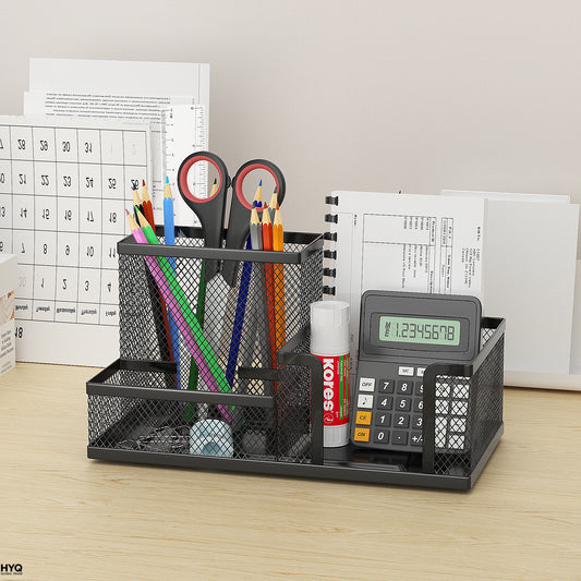 Black metal mesh desk organiser, view 3