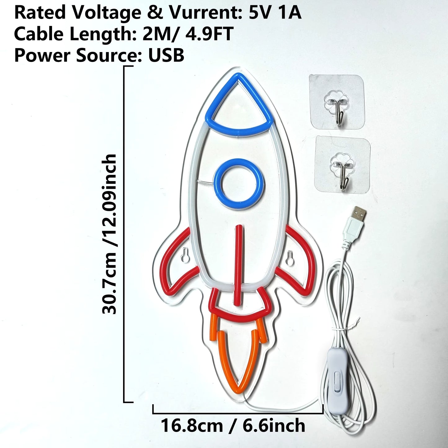 USB powered rocket ship neon light installation