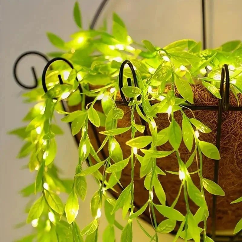 Golden leaf garland string lights warm glow
