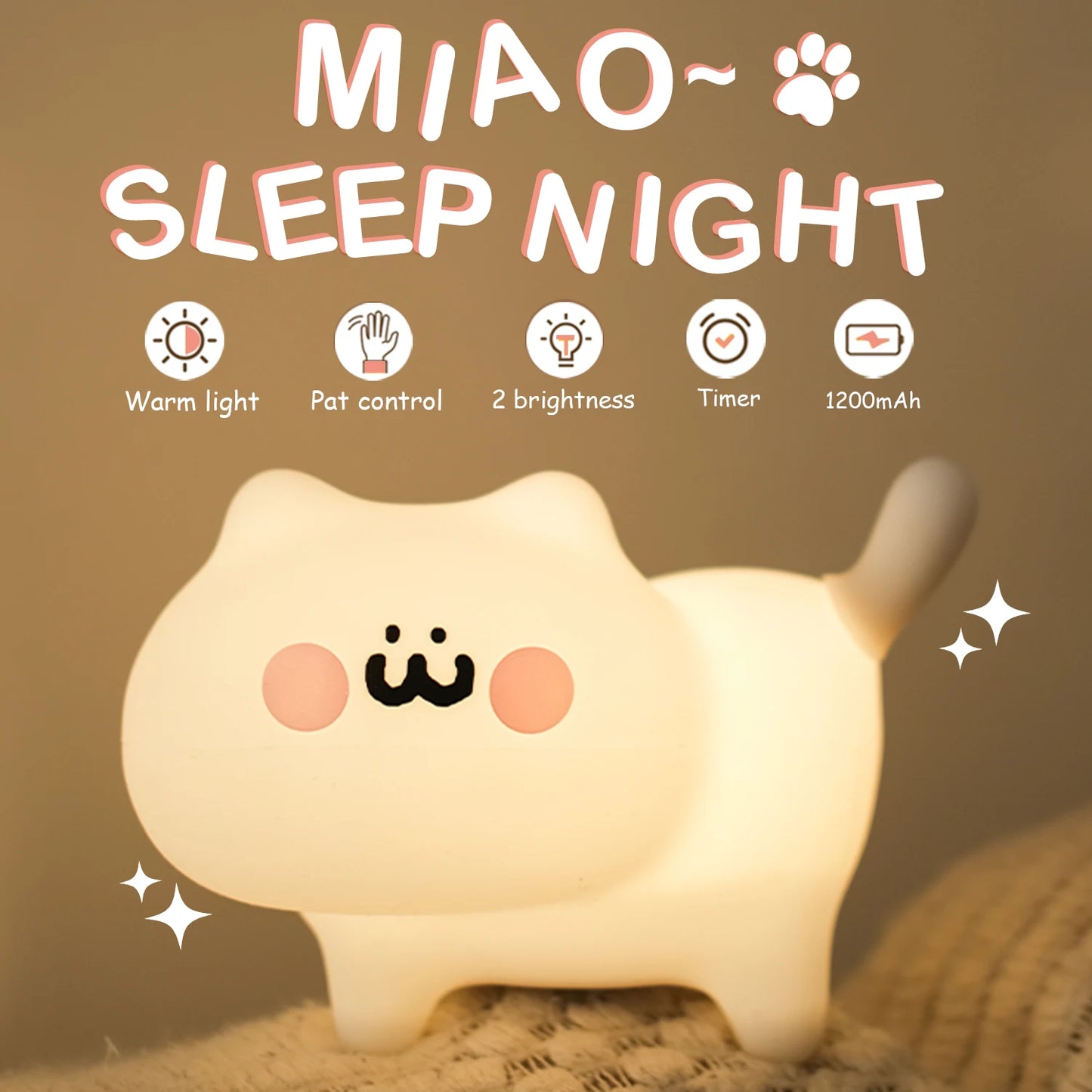 Squishy silicone cat lamp child bedroom gift