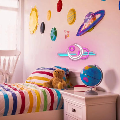 USB powered sun moon neon sign close up