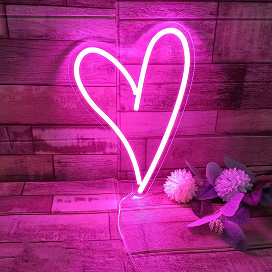 Pink heart neon sign USB LED handcrafted light
