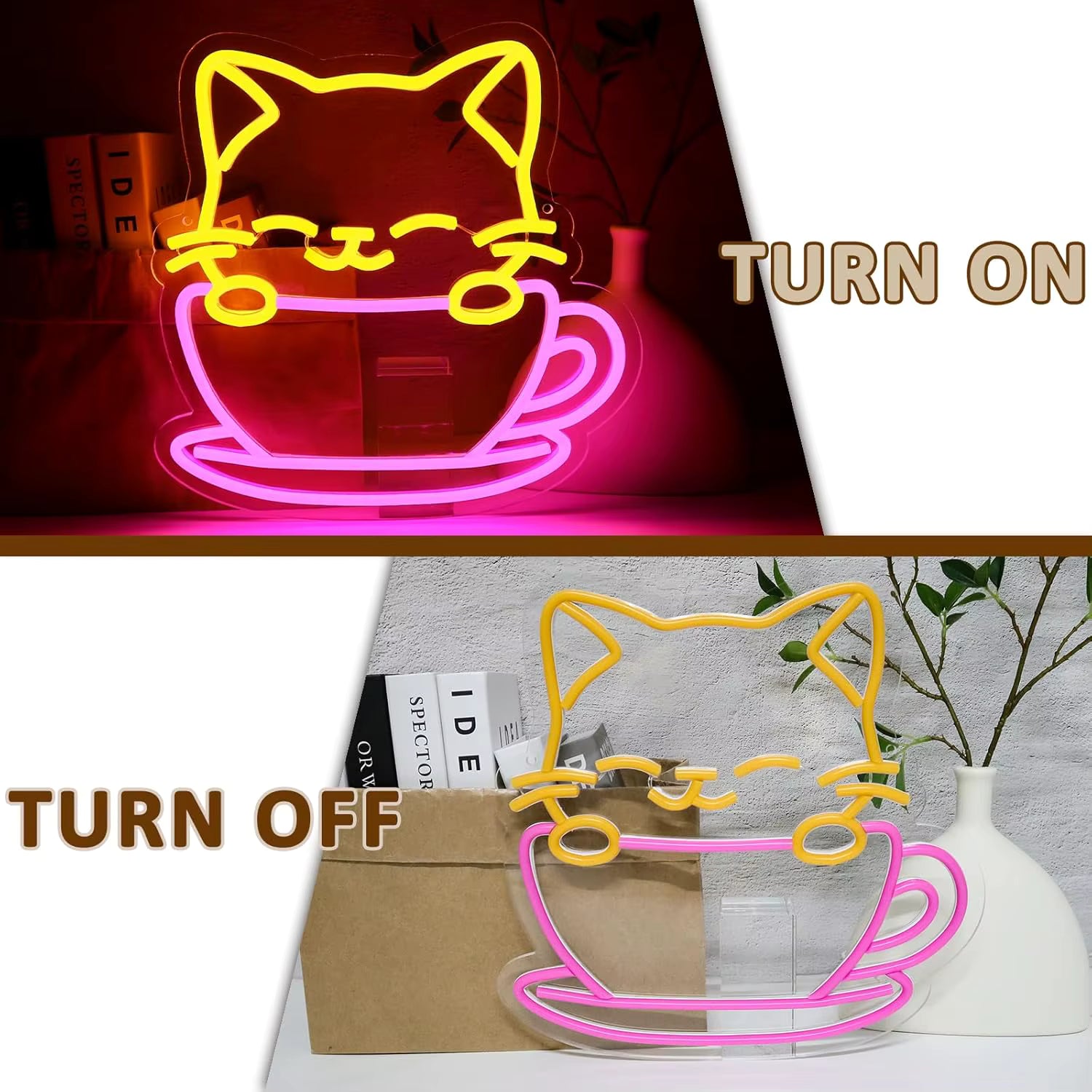 Cat coffee neon sign birthday gift coffee lovers
