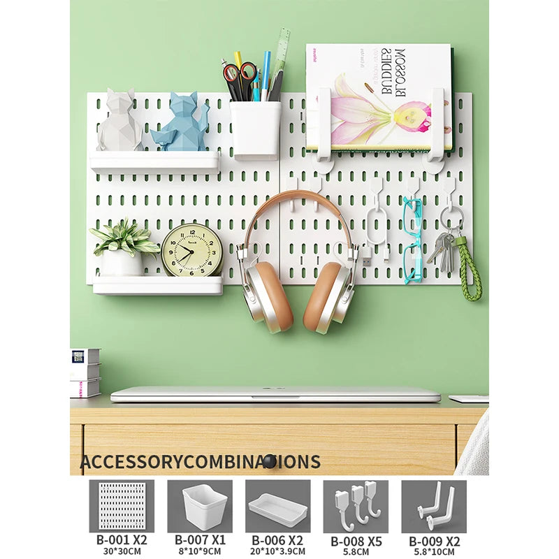 Wall pegboard with hooks, baskets and accessories, view 25