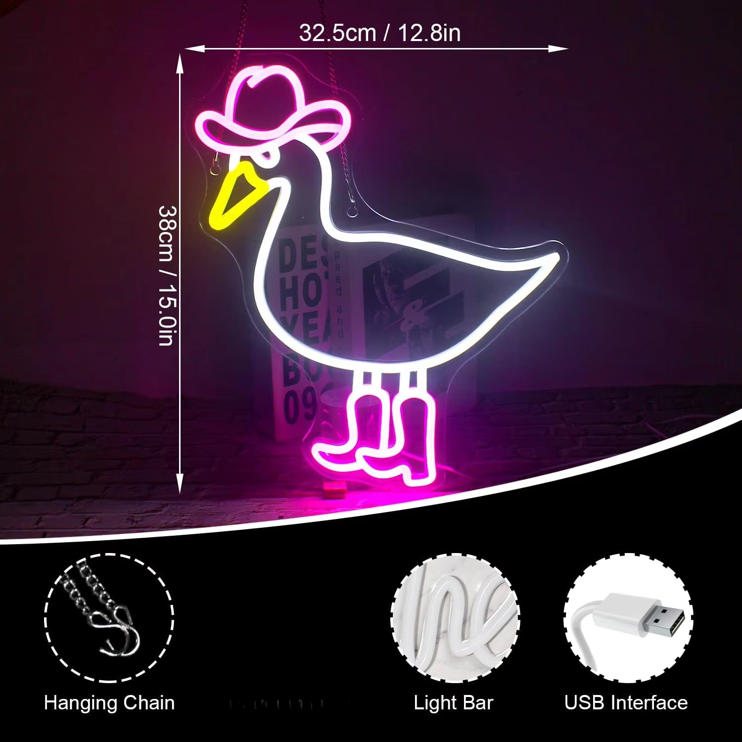 Cowboy duck neon light installation detail