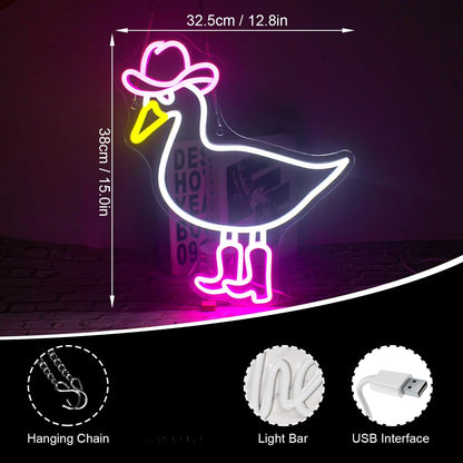 Cowboy duck neon light installation detail