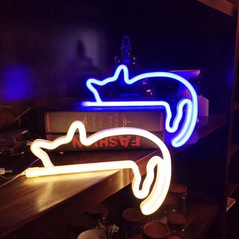 Cat neon light decoration for bedroom pet shop party, cute animal LED wall art glowing bright