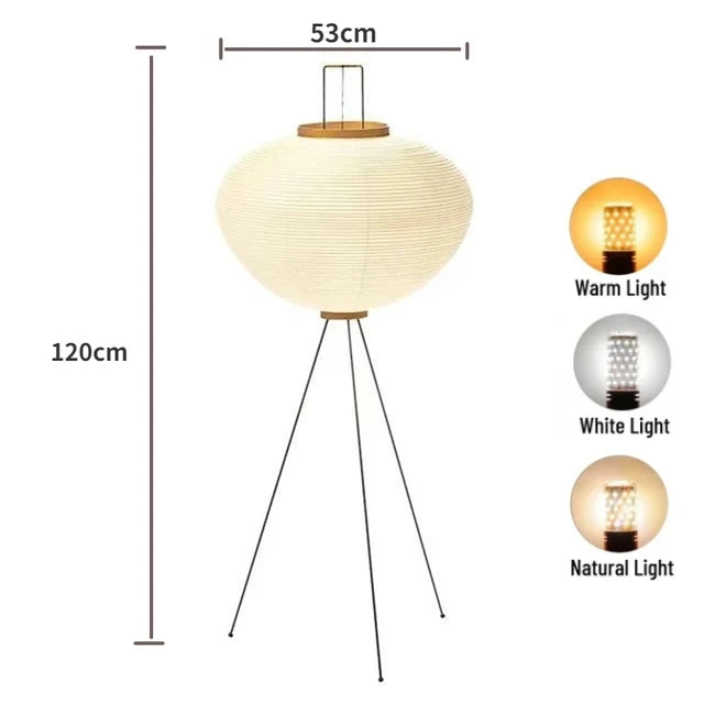 Handcrafted Japanese floor lamp full room view