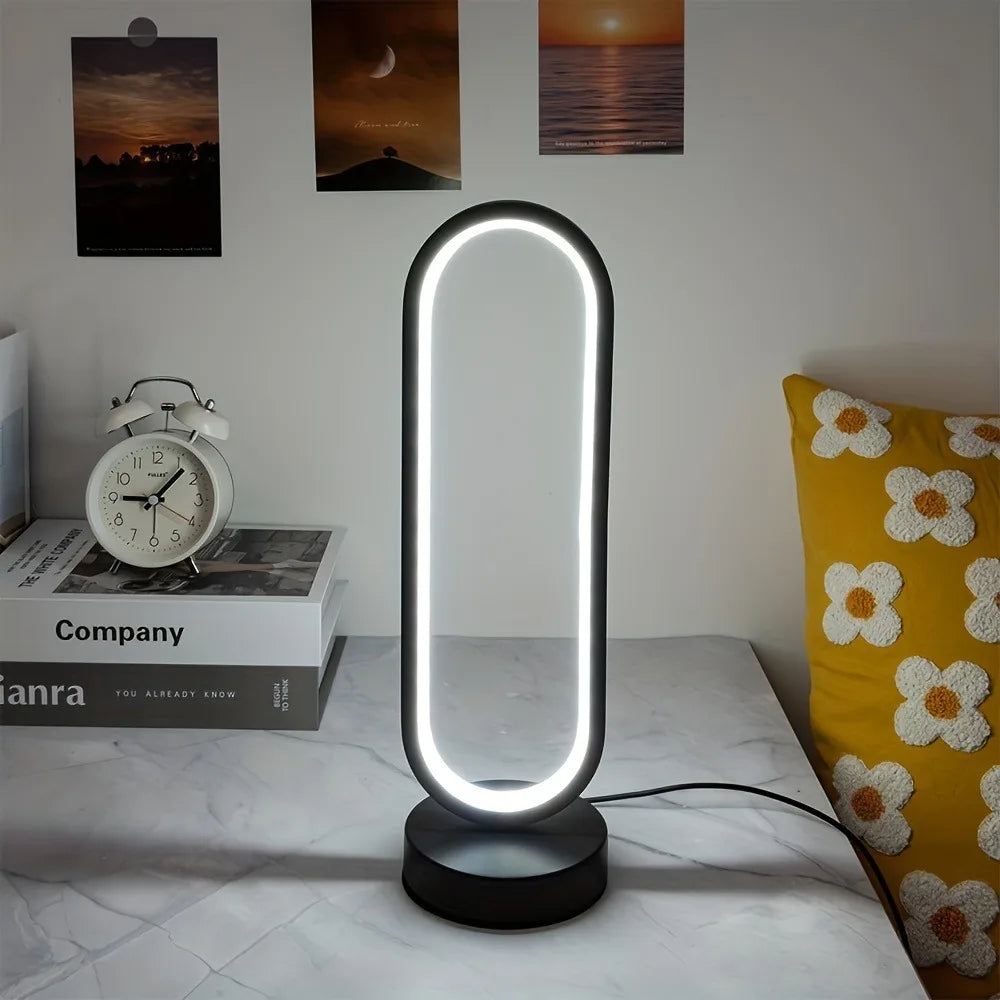 USB powered circular LED desk lamp with brightness control, durable ABS construction for nightstand