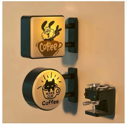 Miniature coffee shop sign magnet in retro lettering