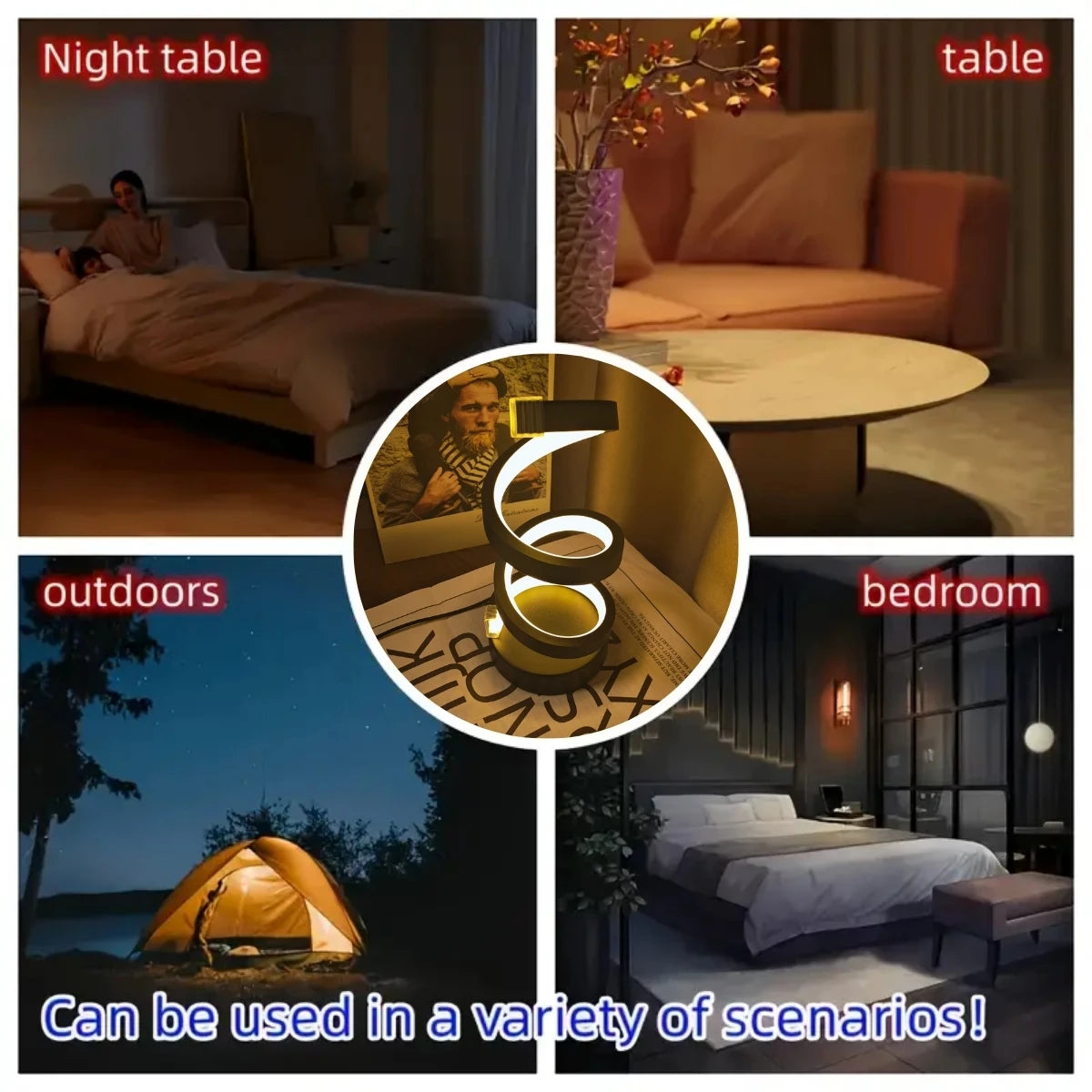 Spiral night light warm glow bedside table