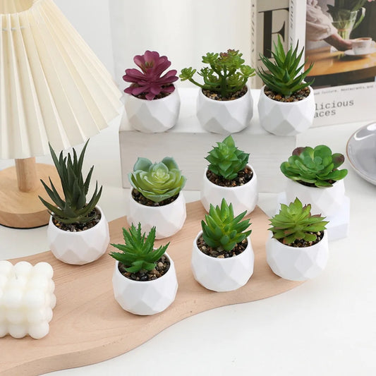 Small artificial succulents in pots