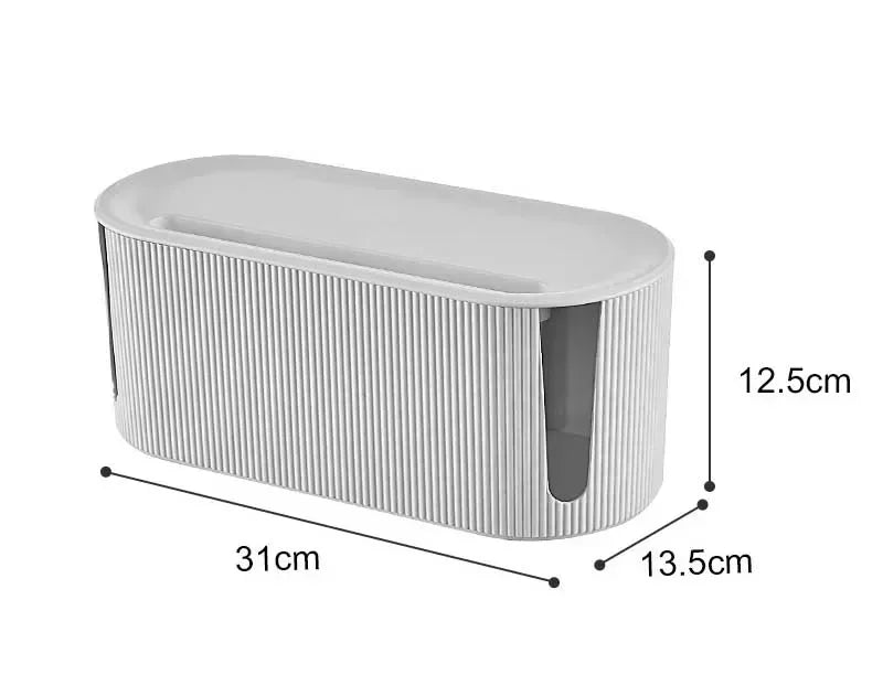 Detachable lid lifted off the plug storage box