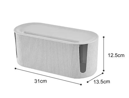 Detachable lid lifted off the plug storage box
