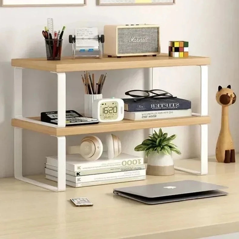Monitor riser with storage, iron frame and wooden top, view 6