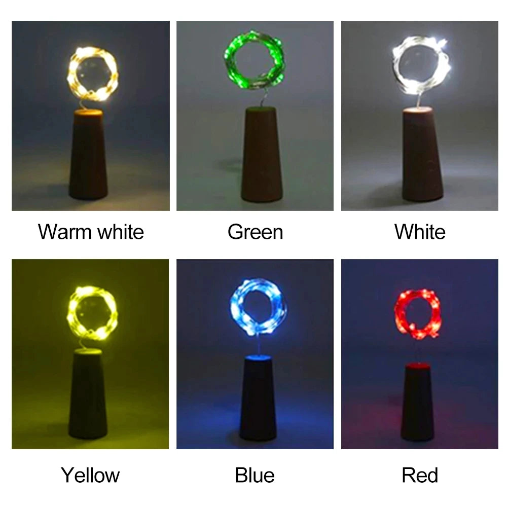 Cork stopper light glowing inside wine bottle