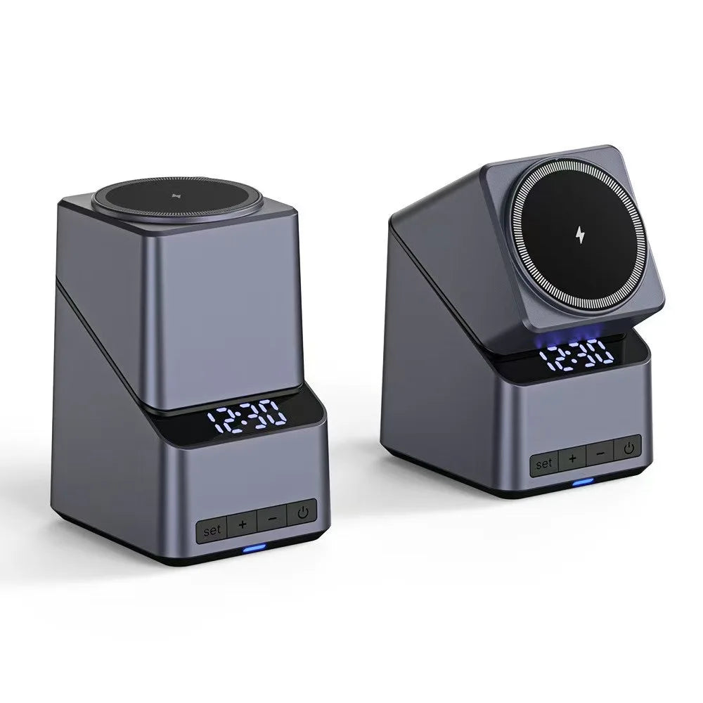Magnetic 4 in 1 wireless charger with a digital clock, view 7