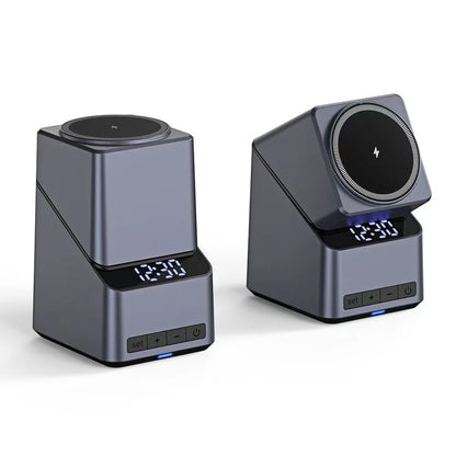 Magnetic 4 in 1 wireless charger with a digital clock, view 7