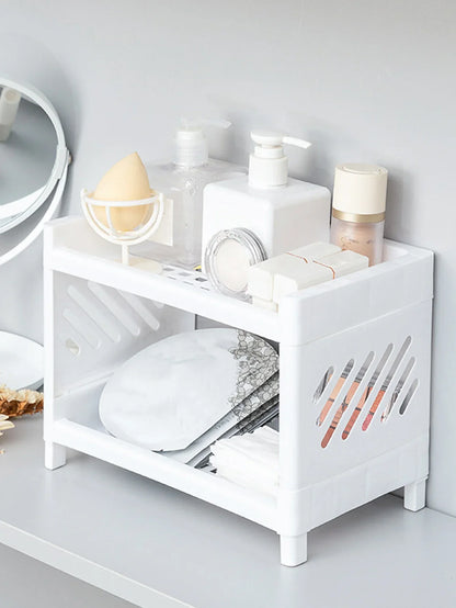 Double layer storage rack in pink, blue or white plastic, view 7