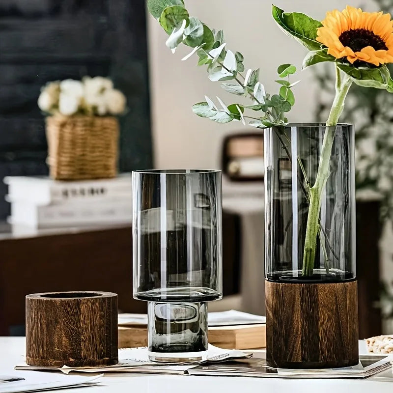 Glass flower vase holding fresh cut stems