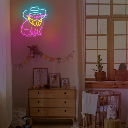 Funny cowboy cat LED neon sign cat lover gift