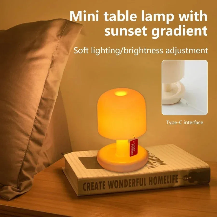 Compact mini sunset night light 10.6cm beige LED lamp with stepless dimming control