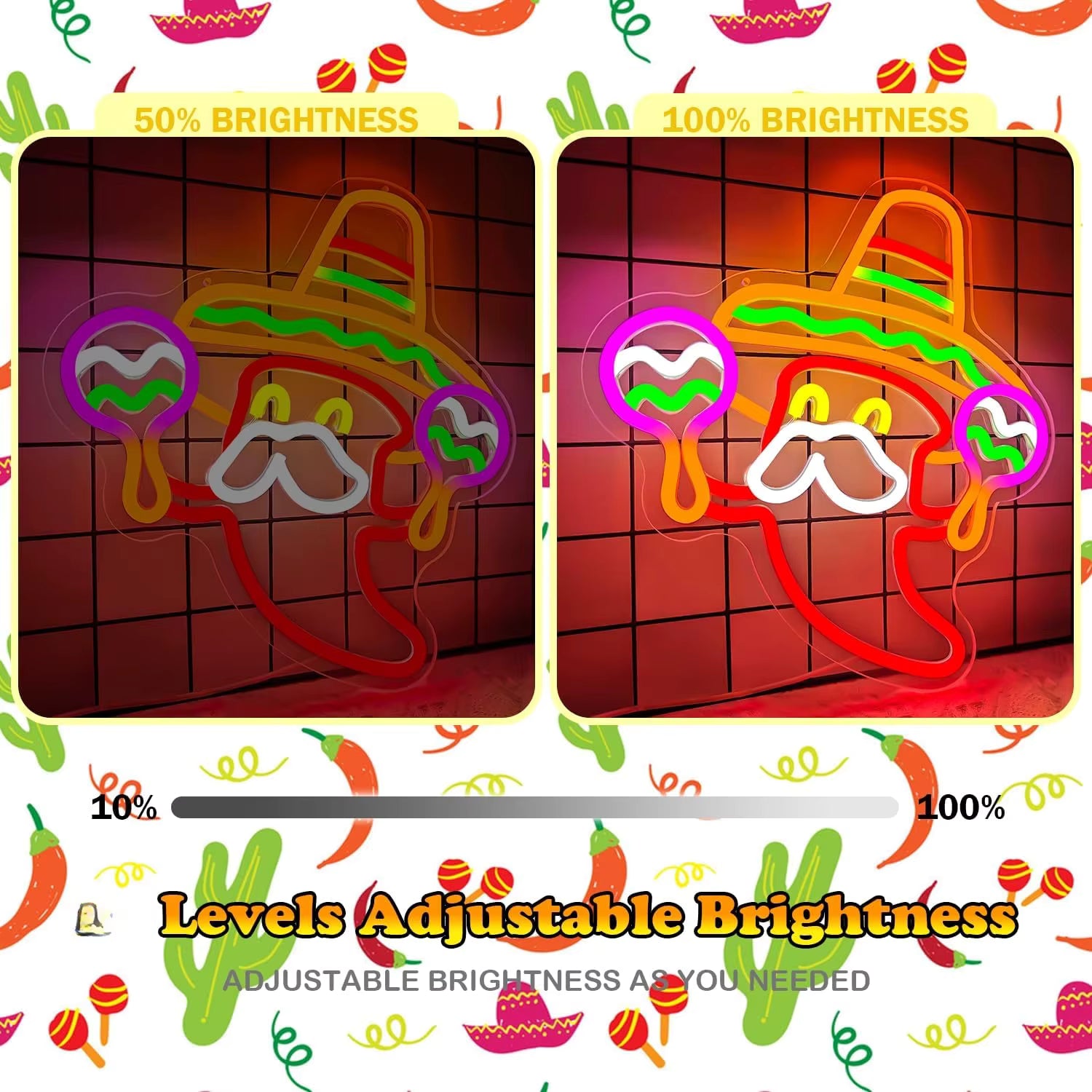 Mexican fiesta neon sign installation on wall