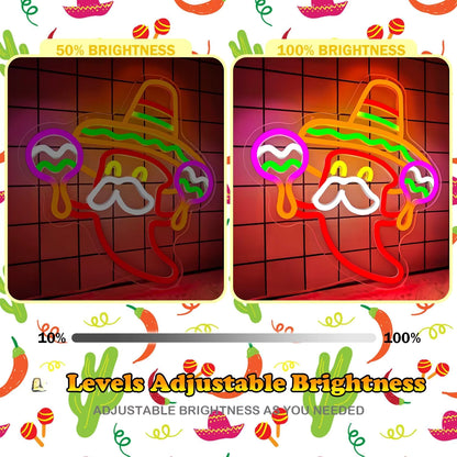 Mexican fiesta neon sign installation on wall