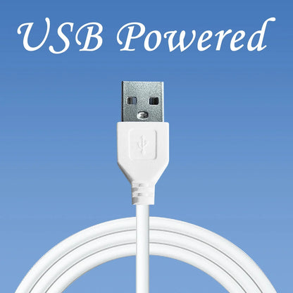 White USB cable with metallic connector on a blue background with 'USB Powered' text.