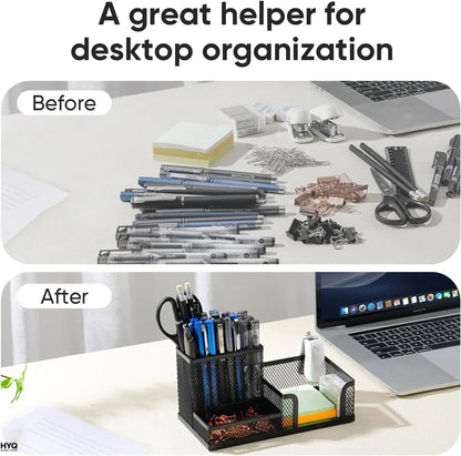 Black metal mesh desk organiser, view 4