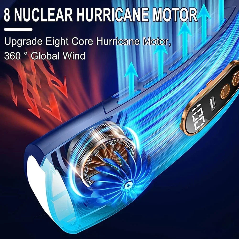 Bladeless Neck Fan Rechargeable, Portable Hands-Free USB Neck Fan with LED Digital Display, 5 Speed Settings, Colourful Atmosphere Light, Quiet Wearable Personal Fan for Home, Office, Outdoor and Travel