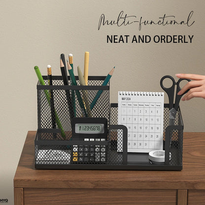 Black metal mesh desk organiser