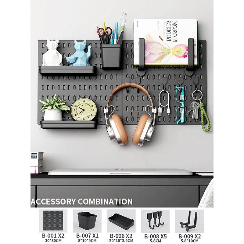 Wall pegboard with hooks, baskets and accessories, view 9