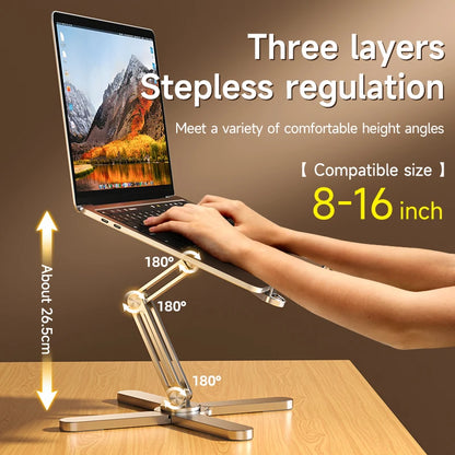 Foldable rotating aluminium laptop stand in silver or grey, view 3