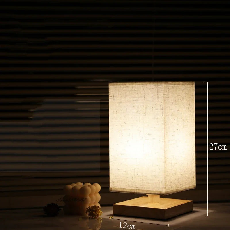 Hand-painted landscape design on wooden table lamp base, retro Chinese style with fabric shade and vintage charm