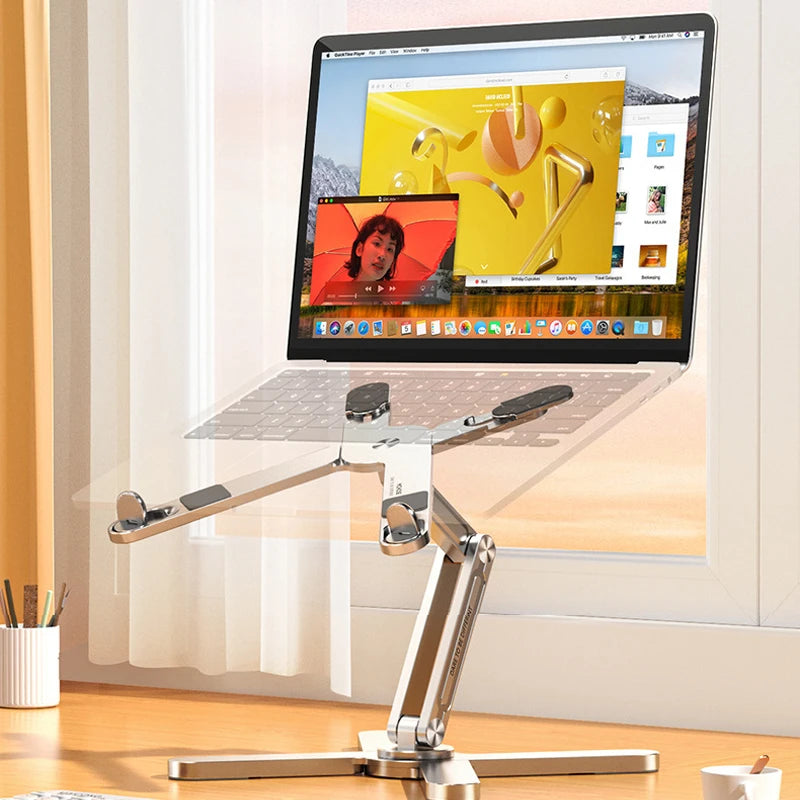 Foldable rotating aluminium laptop stand in silver or grey