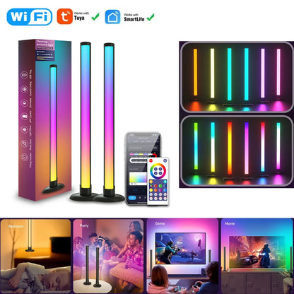 RGB light bars standing either side of a monitor on a desk