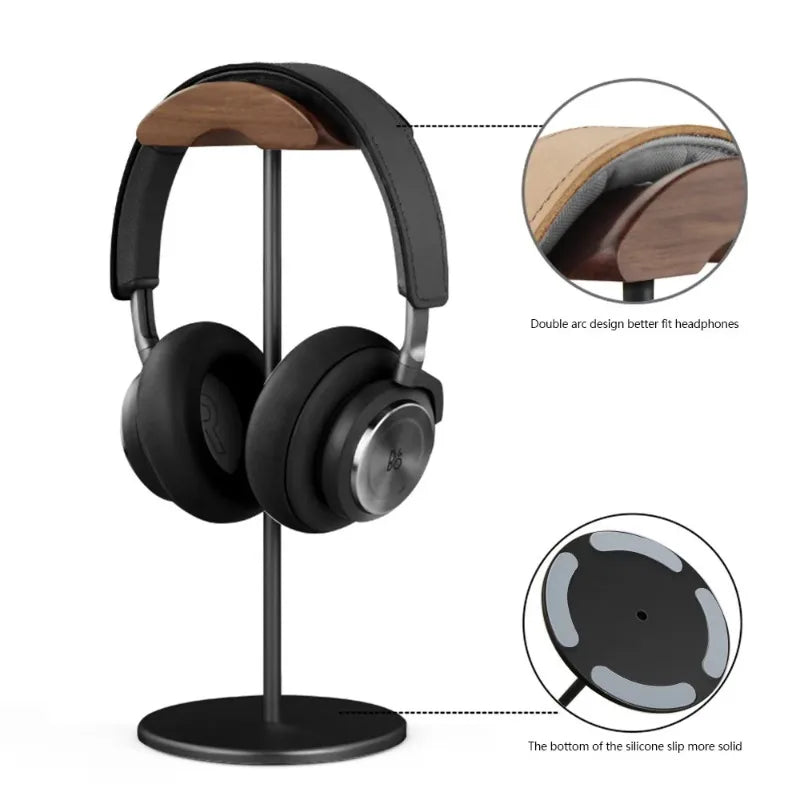 Walnut headphone stand with an aluminium base, view 5