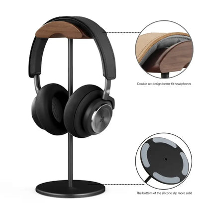 Walnut headphone stand with an aluminium base, view 5
