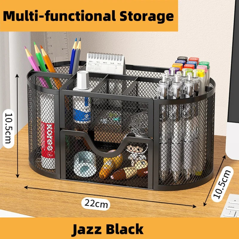 Metal mesh desk organiser with seven compartments and a drawer, view 11