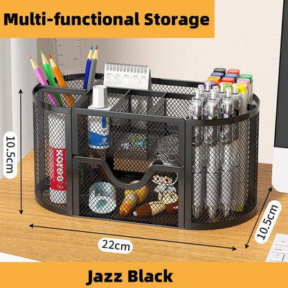 Metal mesh desk organiser with seven compartments and a drawer, view 11