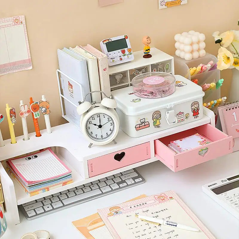 Monitor riser with drawers in pink or white, view 4