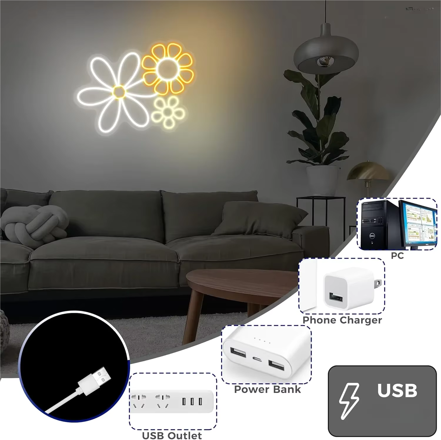 Floral neon wall light party decoration