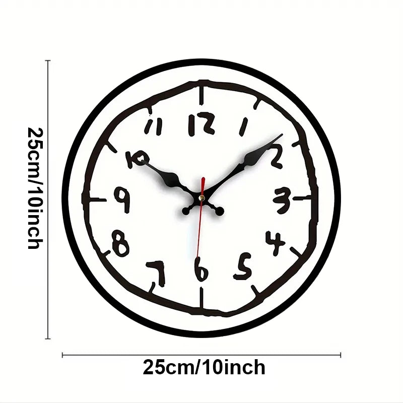Hand drawn wooden clock on living room wall
