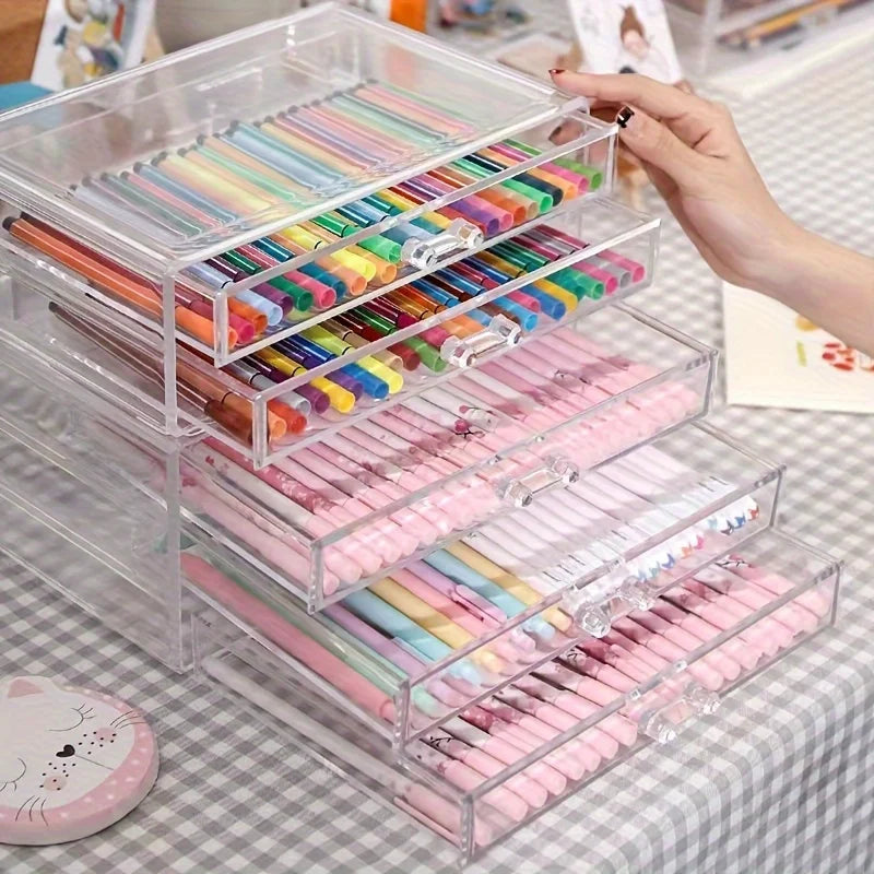 Clear plastic desk drawers, stackable drawer unit, view 2