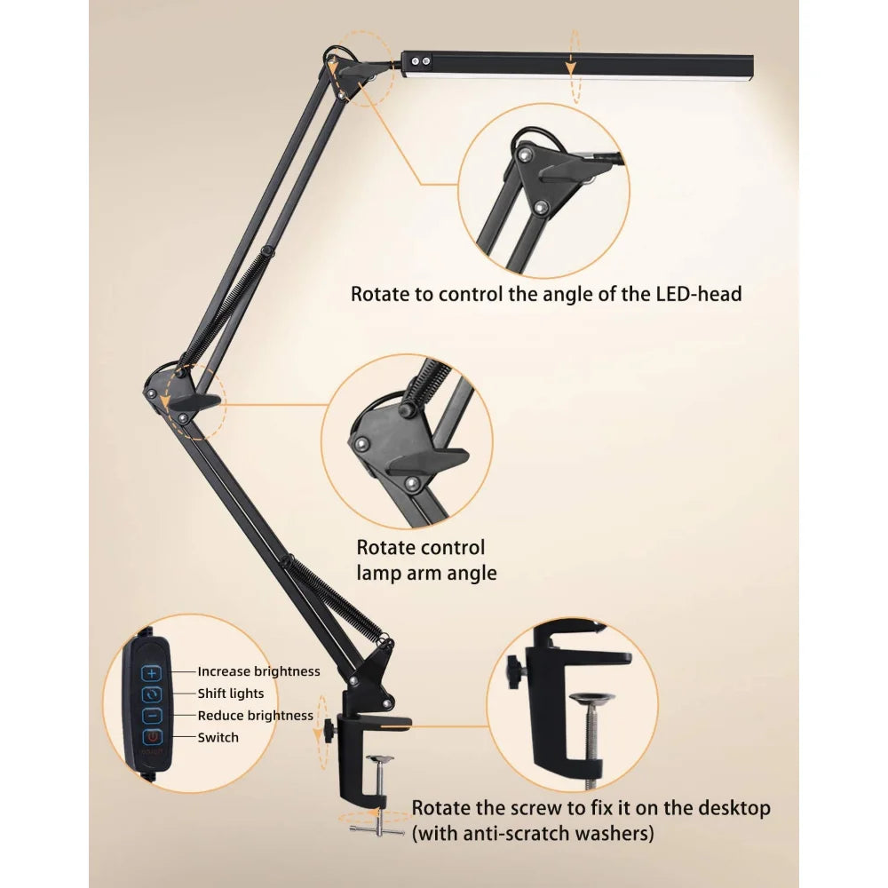 Clamp desk lamp with swing arm and 10W LED, view 3