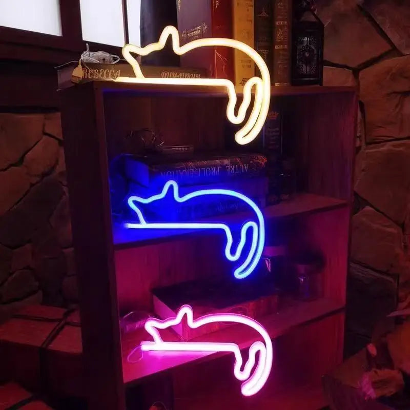Adorable cat neon sign showing multiple color options red pink warm white blue LED light