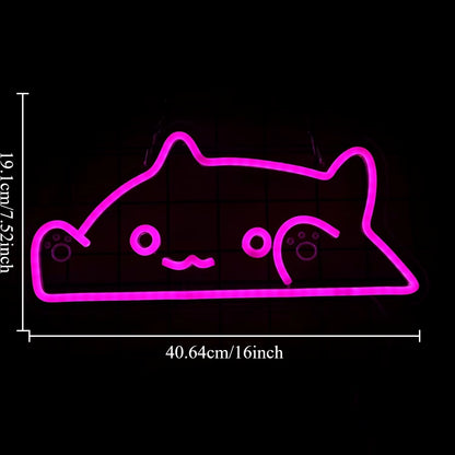 Aesthetic bongo cat neon light bedroom wall art