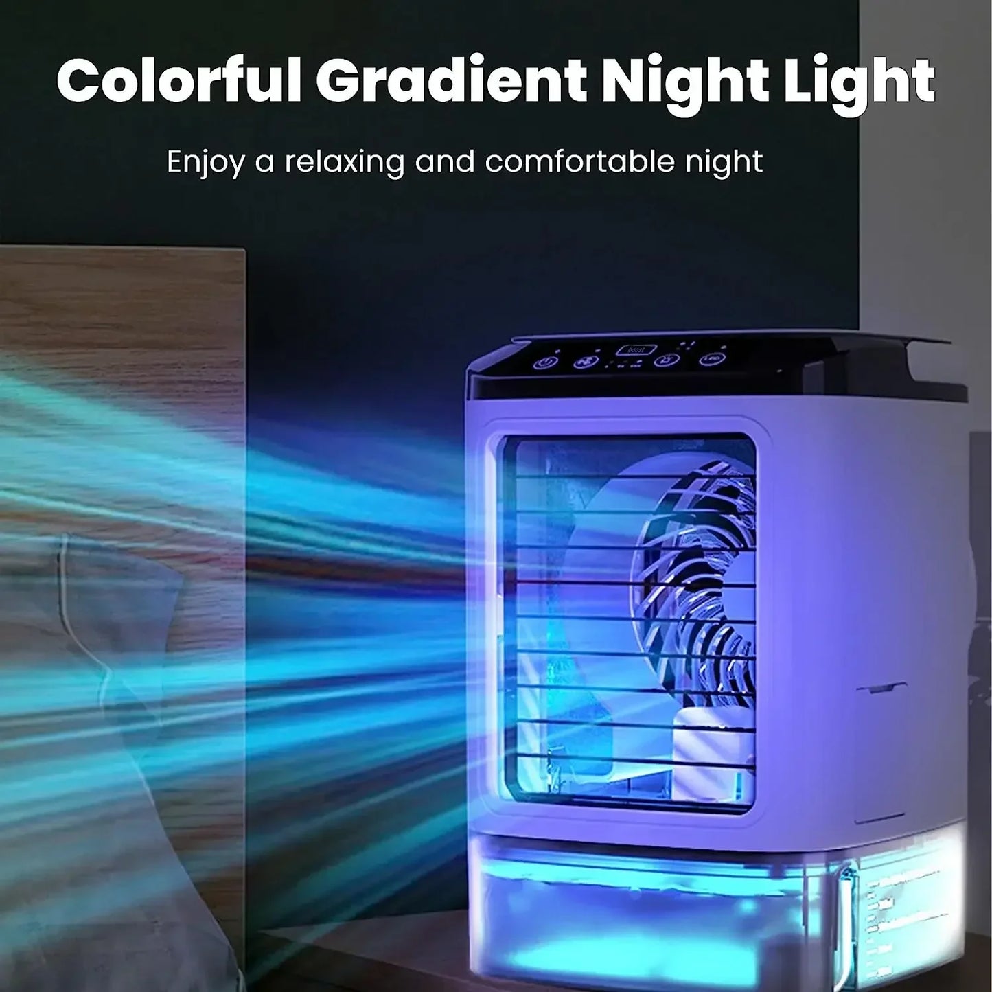 Colorful gradient night light emitting a calming blue and purple glow.