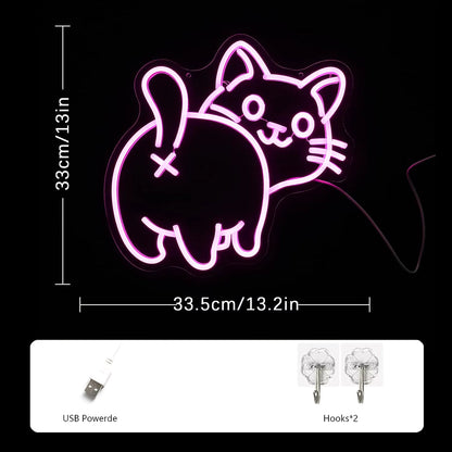 Cat XO neon sign installation on bedroom wall
